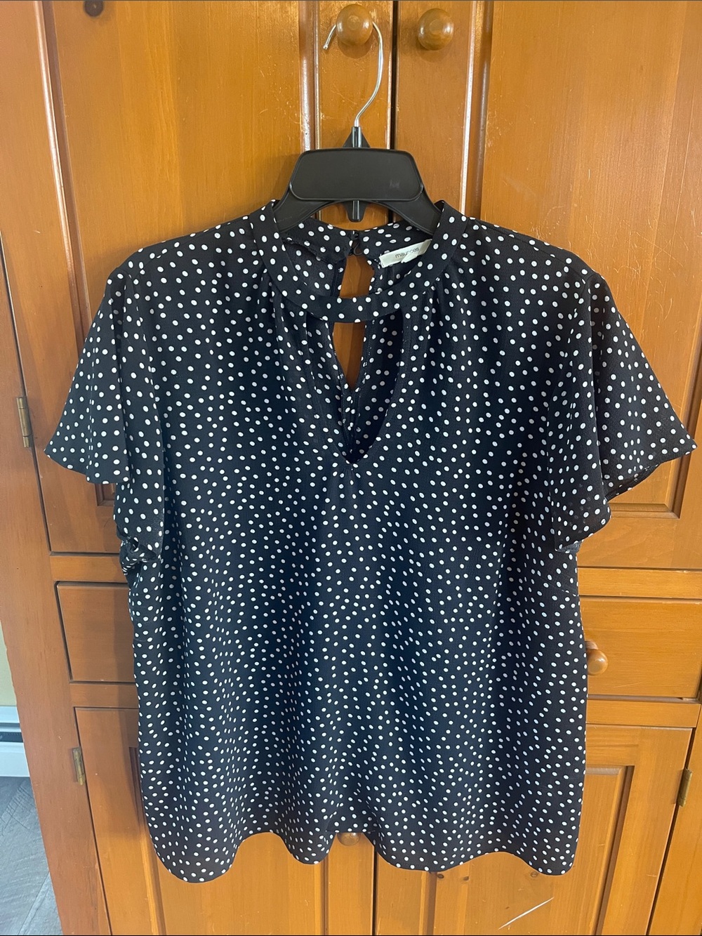 Maurices Black and White Polka Dot Keyhole Blouse